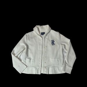 RALPH LAUREN EMBROIDERED BUTTON UP SWEAT JACKET LADIES SIZE XL CREAM COLOR